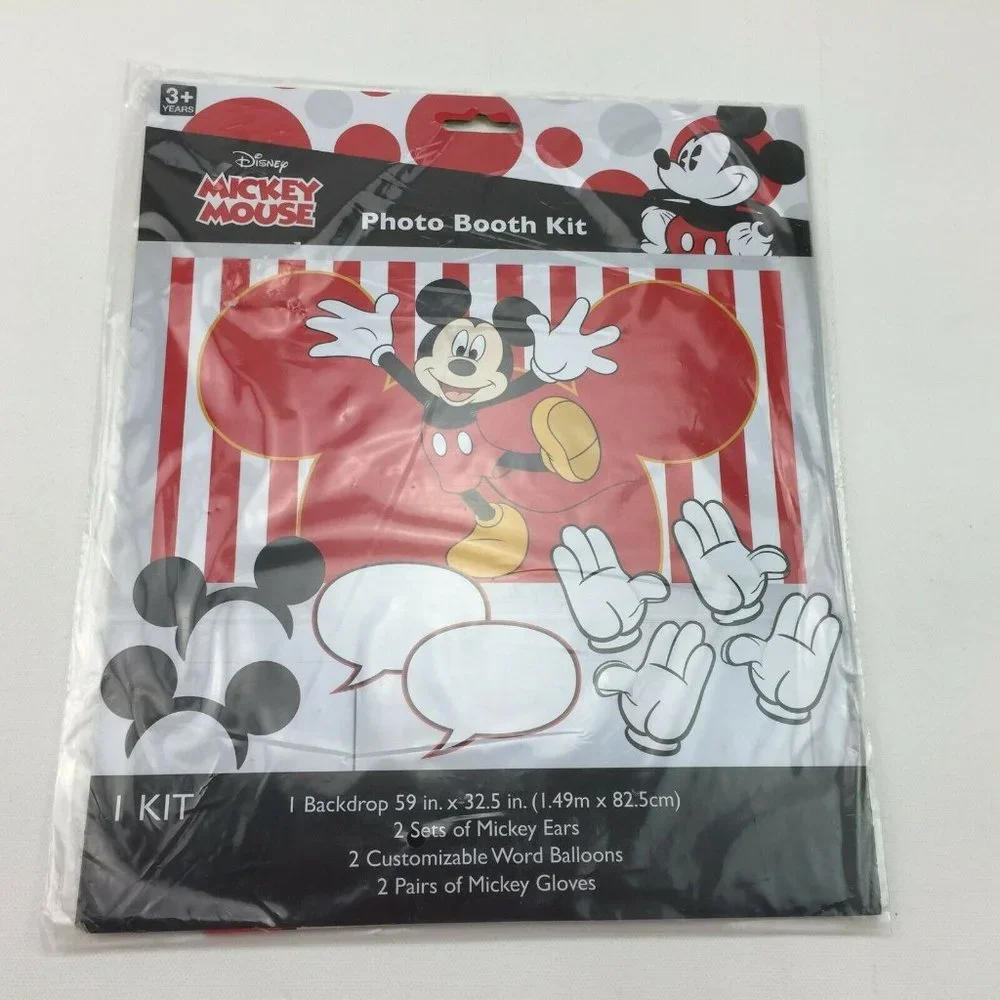 Disney Mickey Mouse Photo Booth Set Party Backdrop Ears Word Balloons Gloves